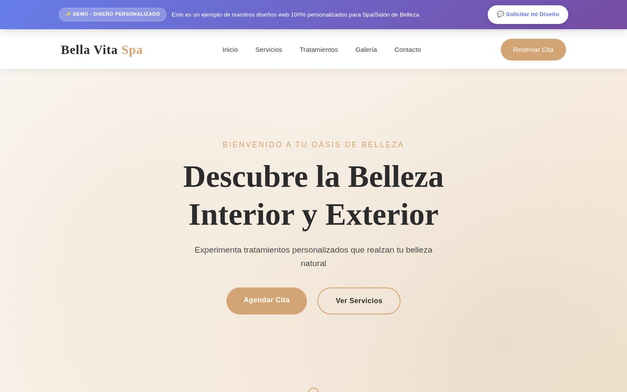 Página de presentación de la demo Bella Vita Spa